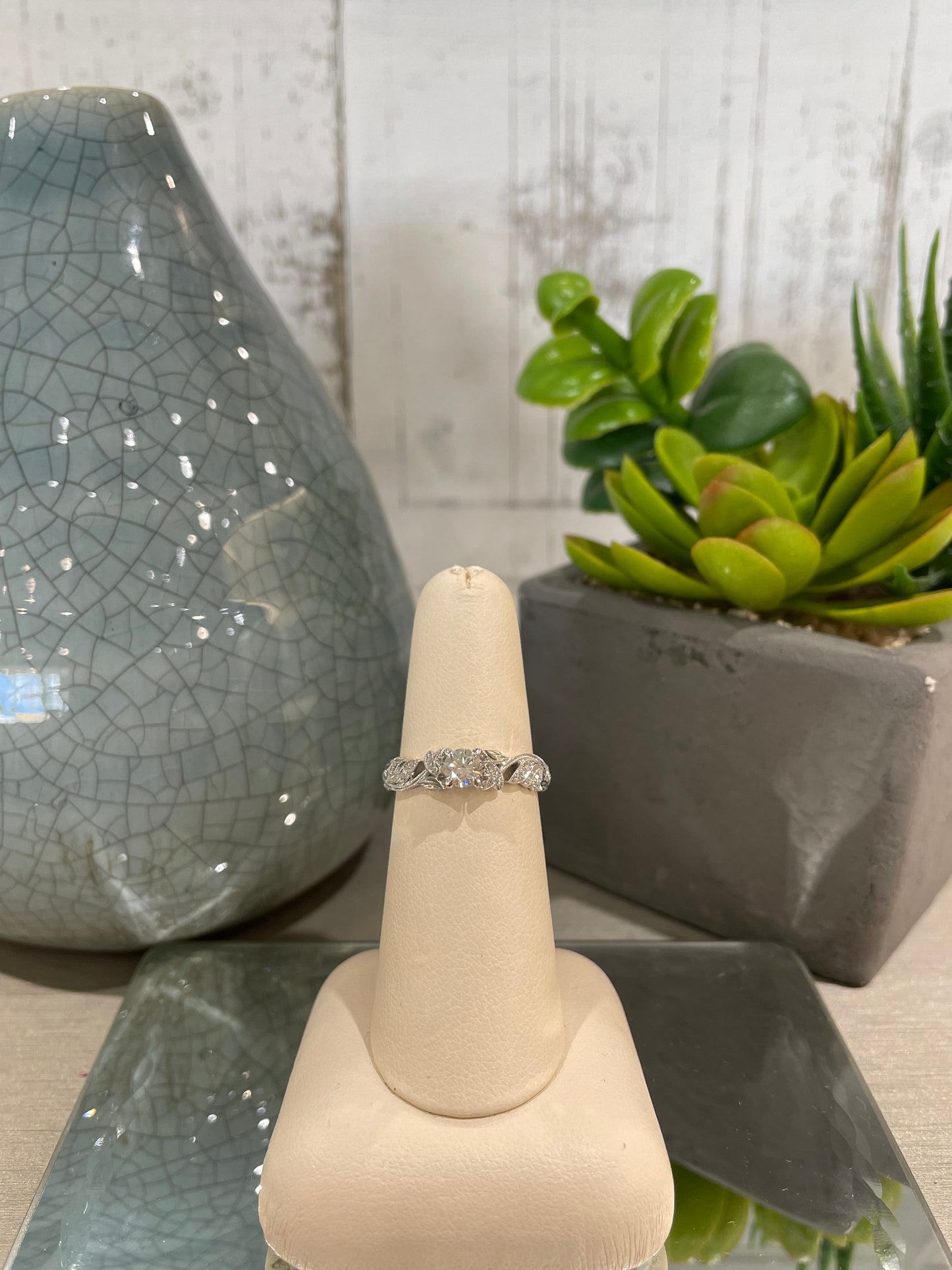 14k White Gold 0.33ct Diamond Filigree Shoulder Noam Carver Engagement Ring