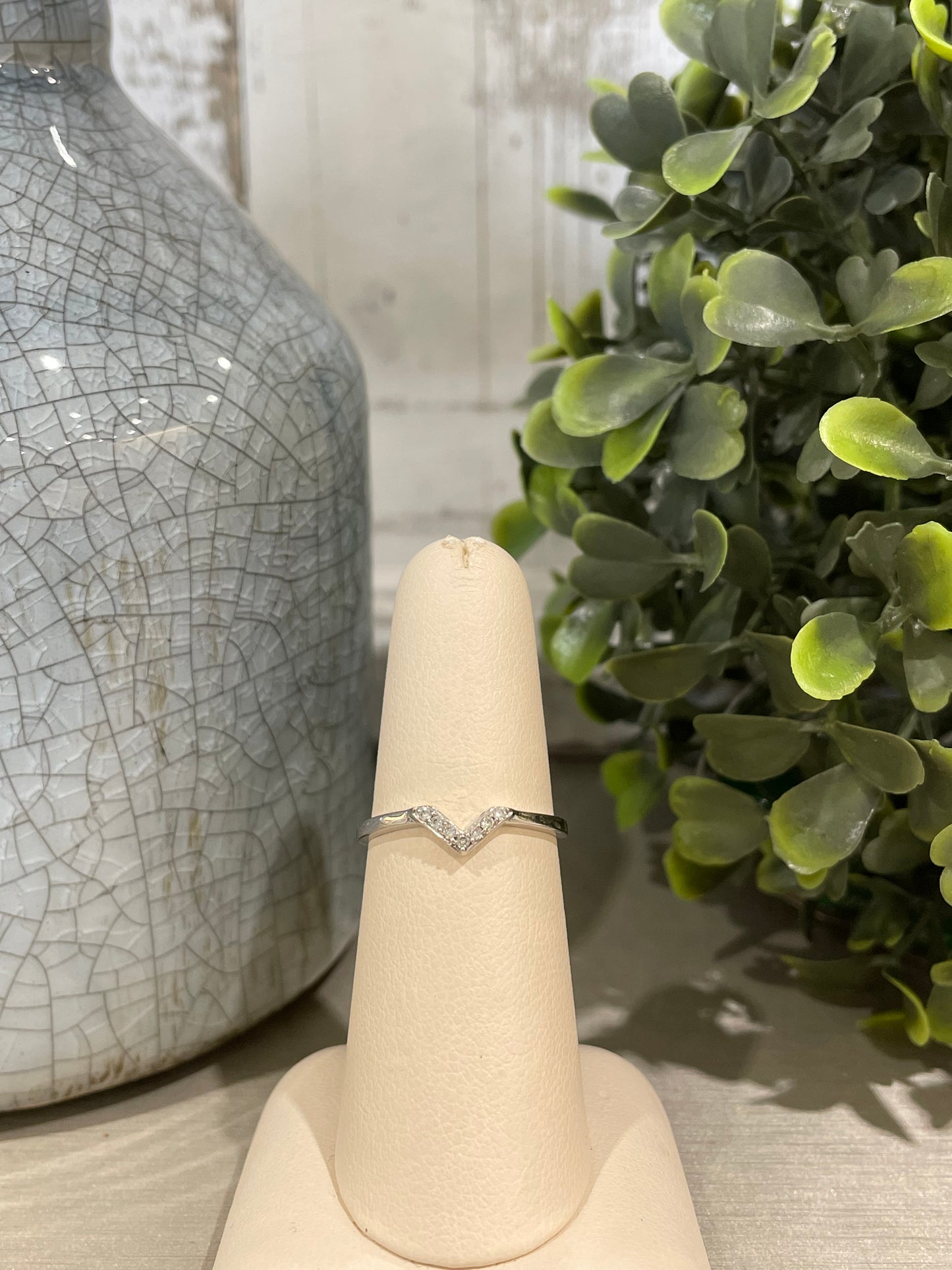 10k White Gold 0.05ctw Diamond "V" Band