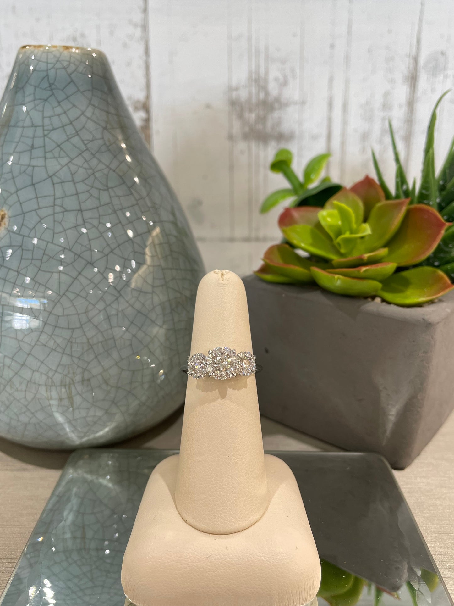 10k White Gold 1.10ct Diamond Three Stone Cluster Engagement Ring