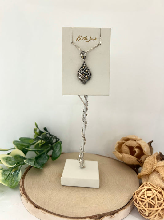 Silver and 10k Yellow Gold Woven Leaves Pendant