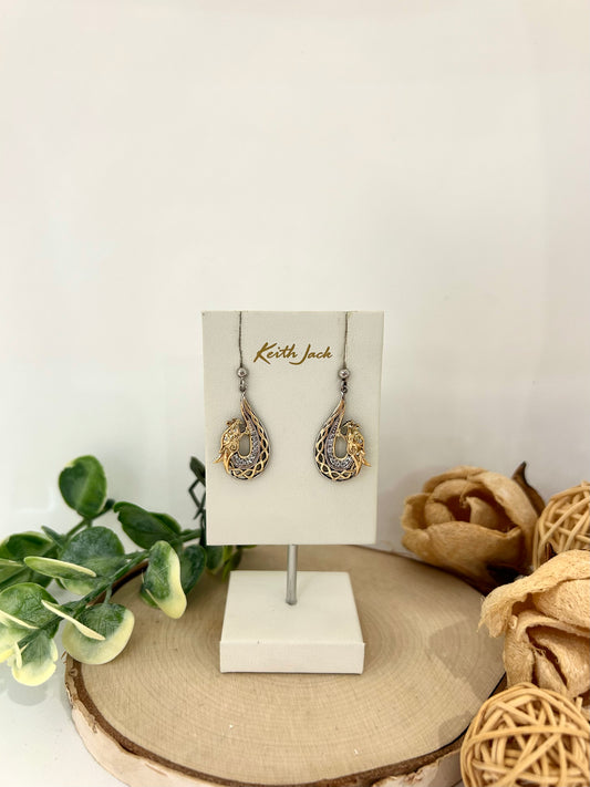 Silver and 10k Yellow Gold Dragon Earrings