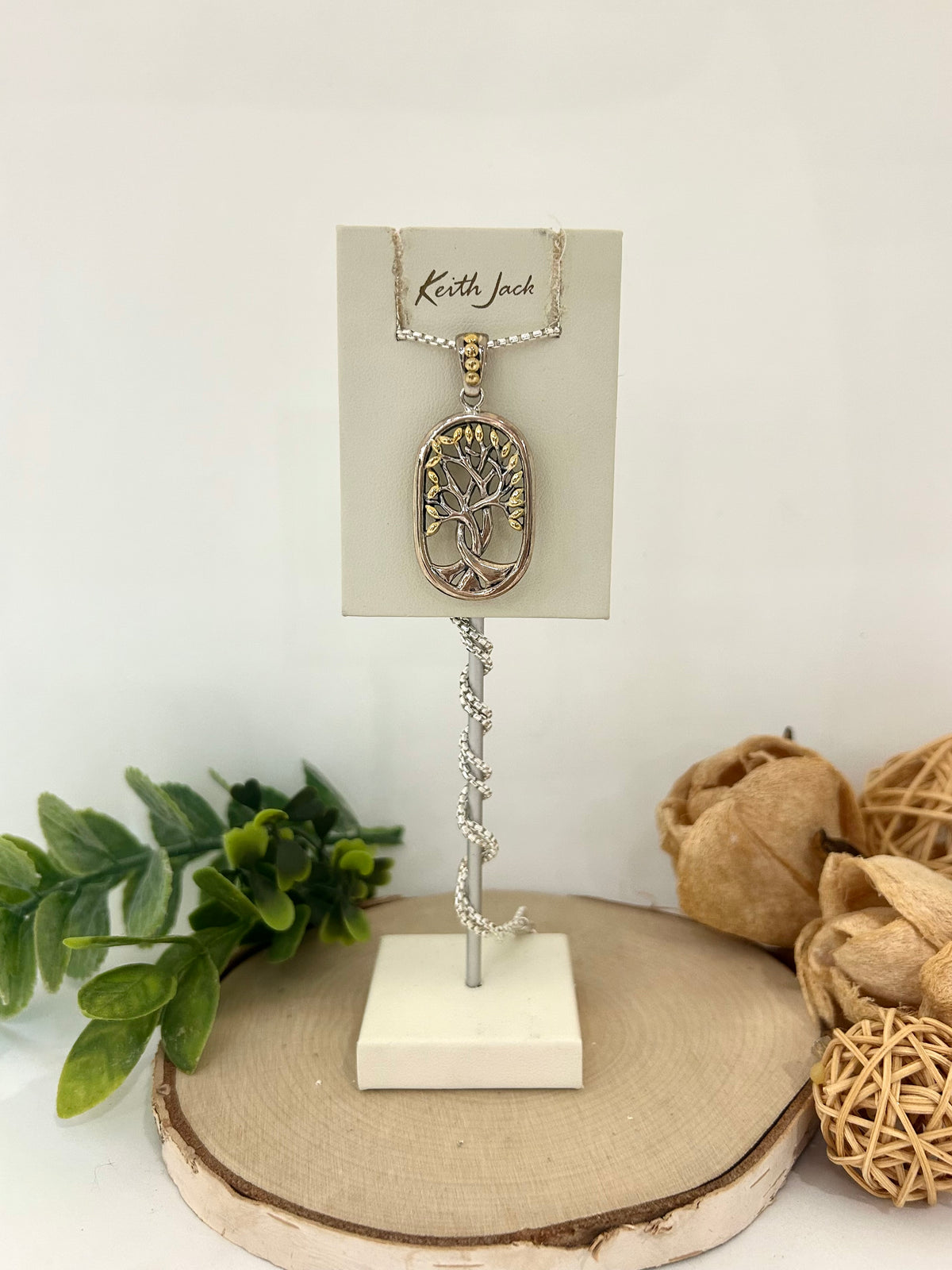 Silver and 18k Yellow Gold Tree of Life Dogtag Pendant