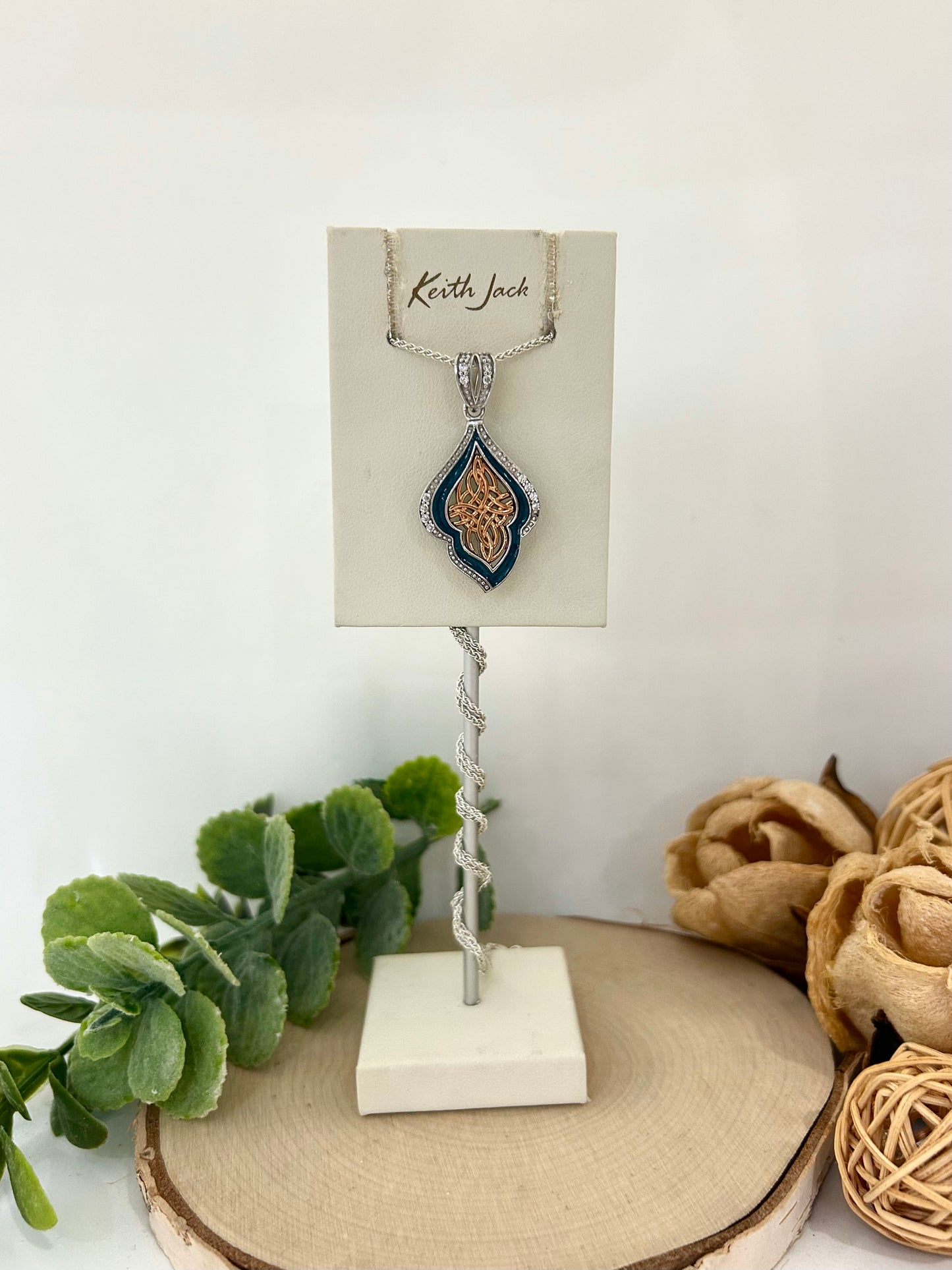 Silver and 10k Rose Gold Path of Life Blue Enamel Pendant