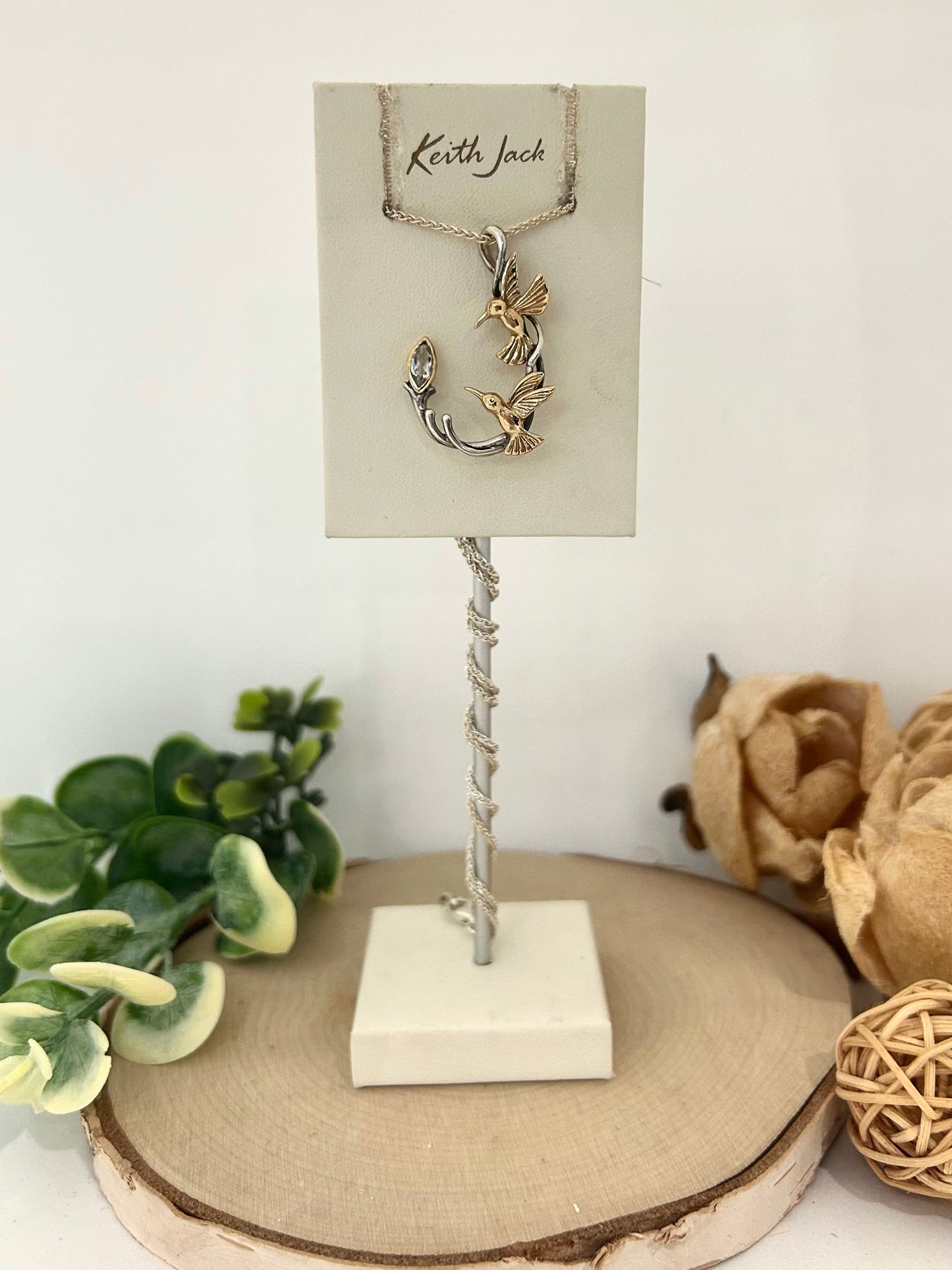 Silver and 10k Yellow Gold Double Hummingbird Pendant