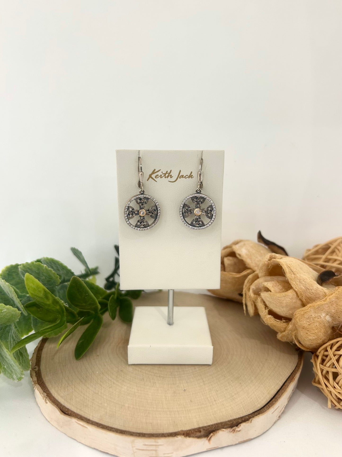 Silver and 10k Yellow Gold Celtic Cross Disc Earrings