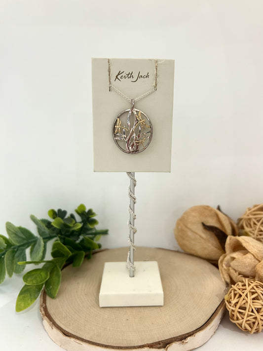 Silver and 10k Yellow Gold Dragonfly in Reeds Pendant