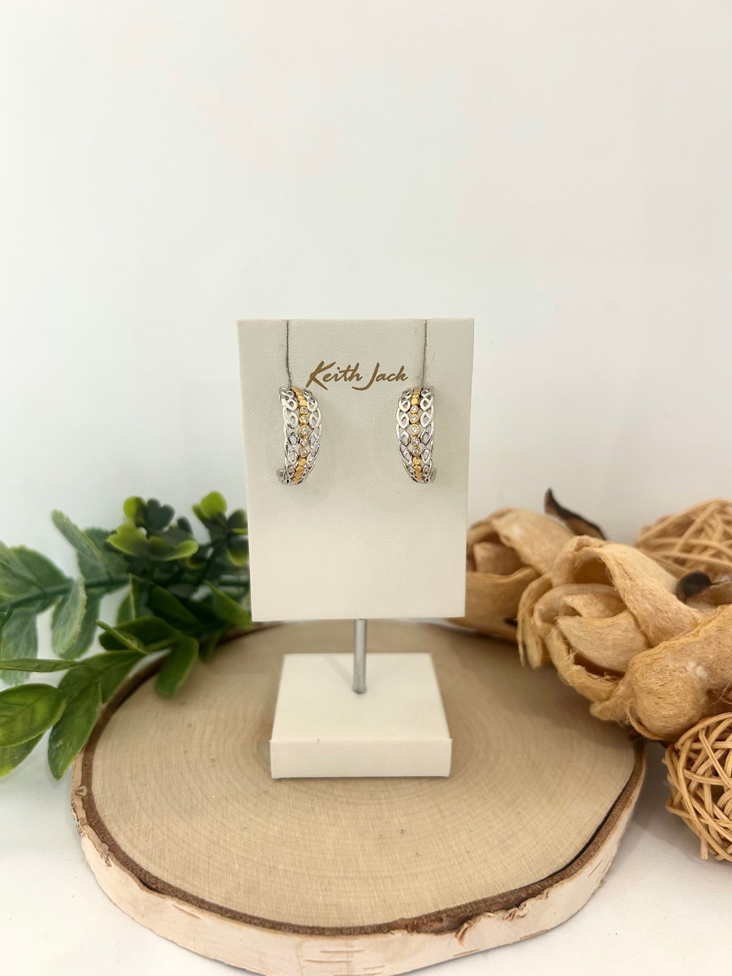 Silver and 10k Yellow Gold Woven Leaves Earrings