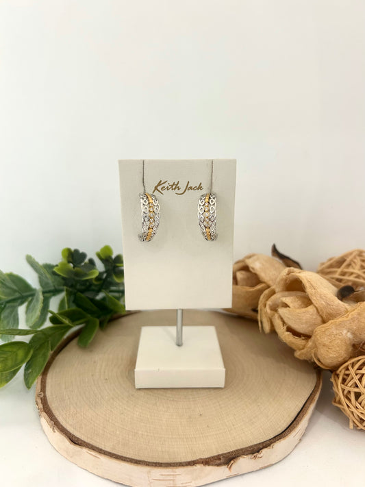 Silver and 10k Yellow Gold Woven Leaves Earrings