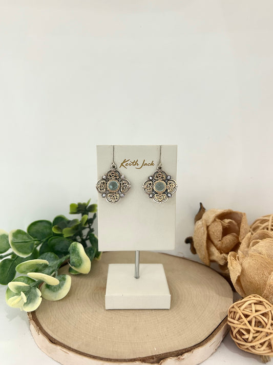Silver and 10k Yellow Gold Celestial Sky Blue Earrings