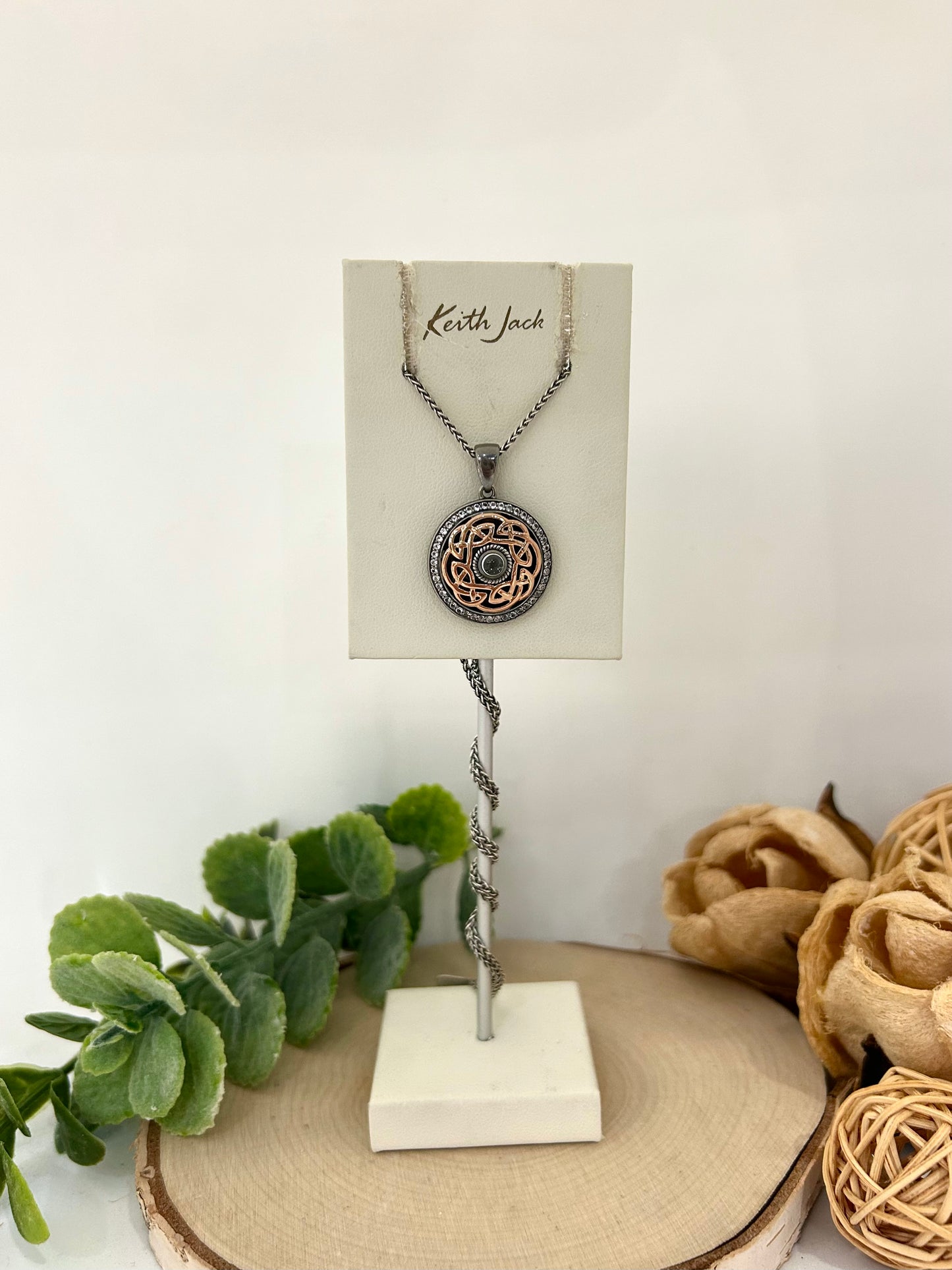 Silver and 10k Rose Gold Path of Life Eternity Knot Pendant