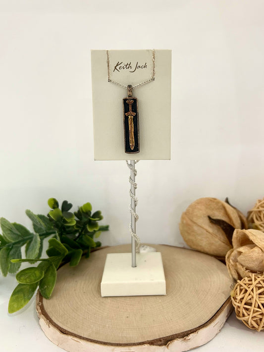 Silver and Bronze Norse Forge Framed Viking Sword Pendant