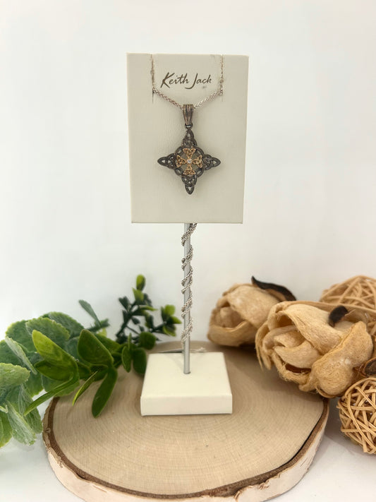 Silver and 10k Yellow Gold Four Points Celtic Cross Pendant