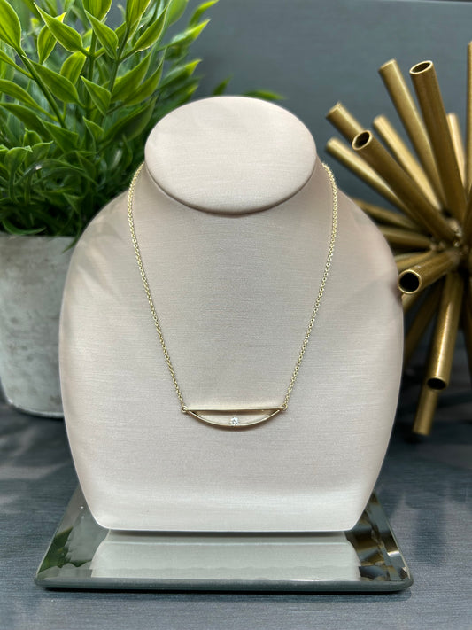 10k Yellow Gold 0.04ct Diamond Half Circle Open Bar Necklace