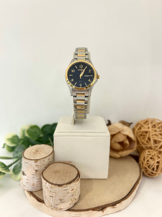 Women's Citizen Two-Tone Blue Face Watch with Metal Band