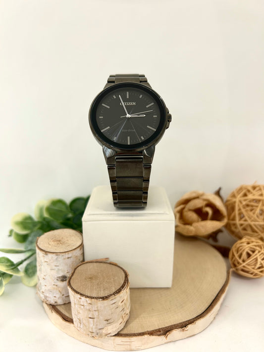 Men's Citizen Eco Drive Gunpowder Black Watch with Metal Band