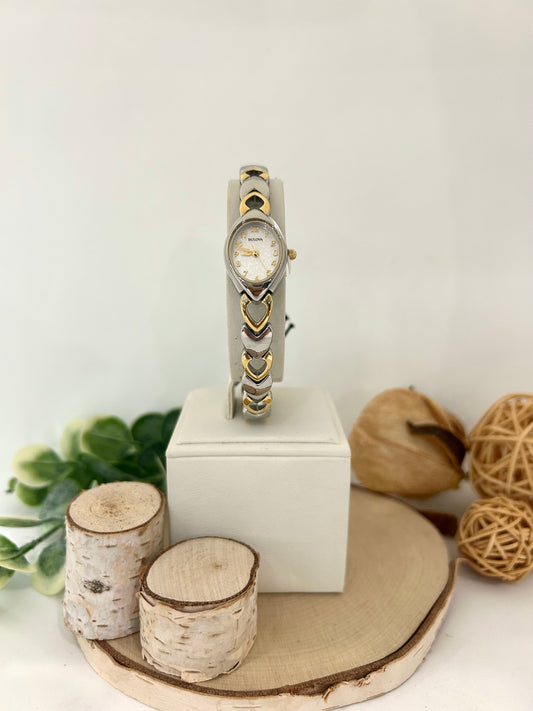 Women's Bulova Two-Tone Watch Heart Shaped Metal Band