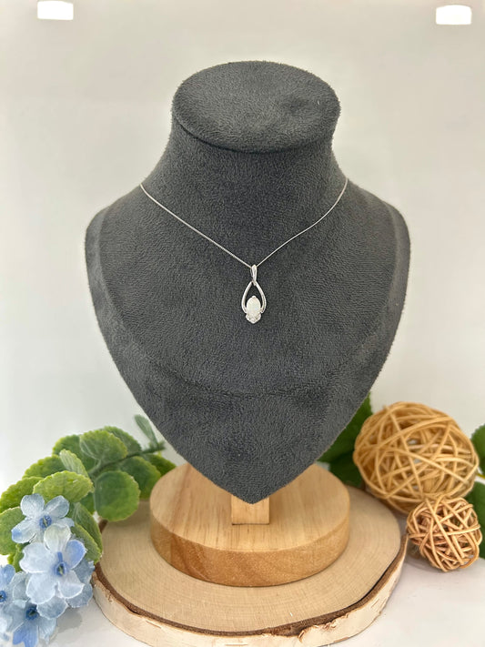 10k White Gold Oval Opal Open Pendant