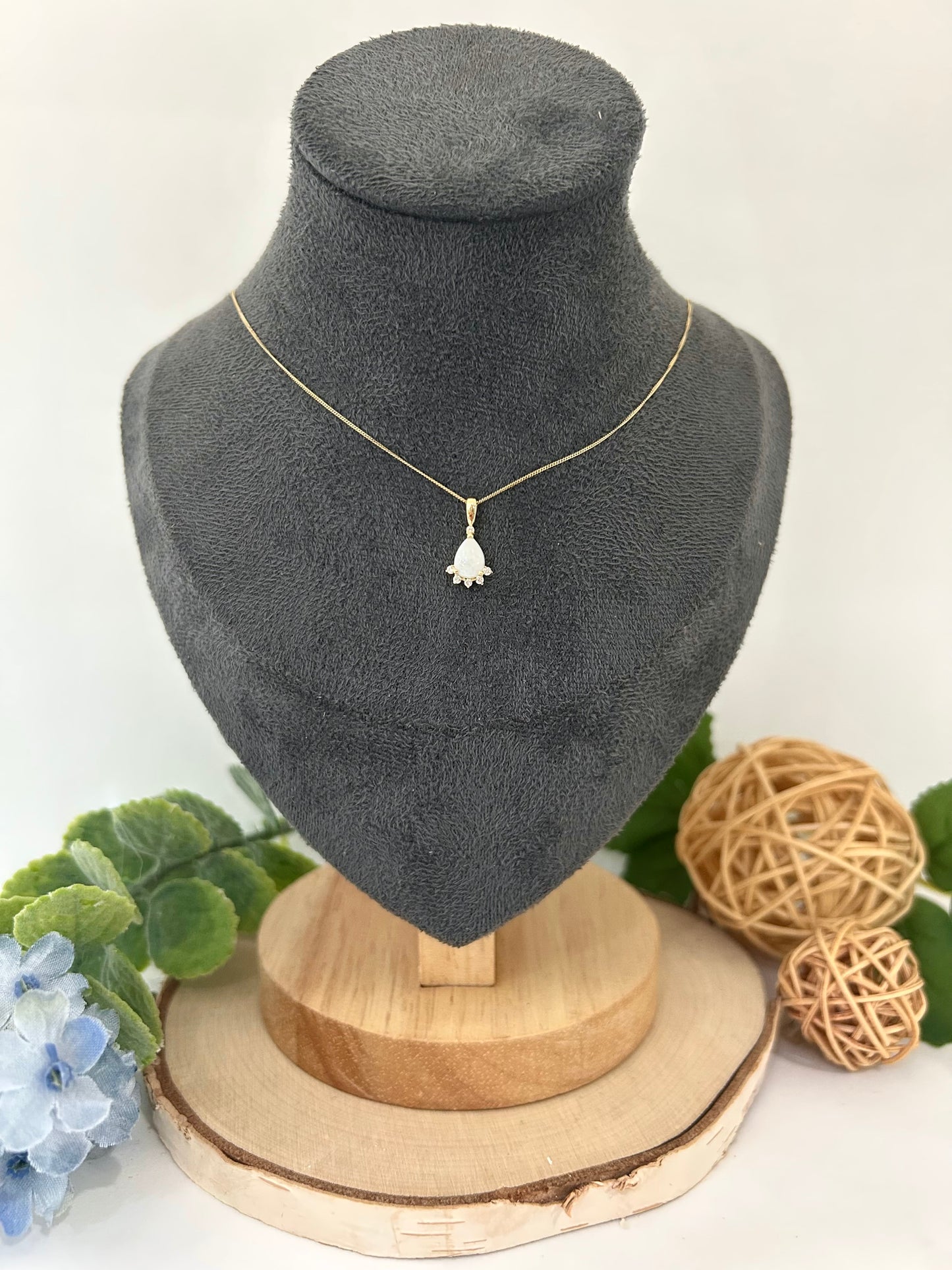 10k Yellow Gold Pear Opal Diamond Accent Pendant