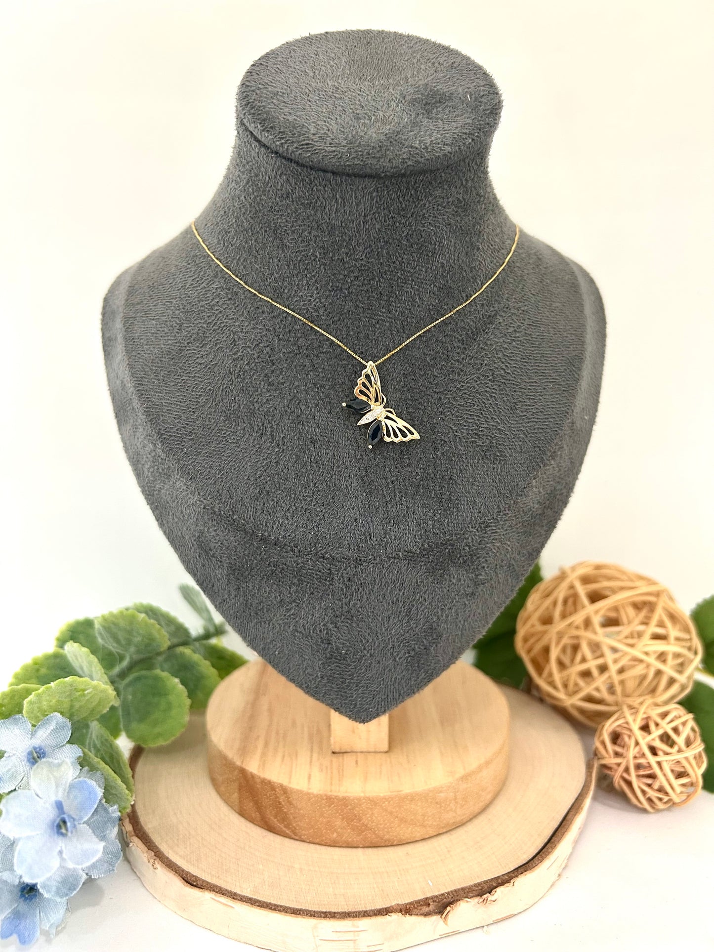 10k Yellow Gold Sapphire Butterfly Pendant