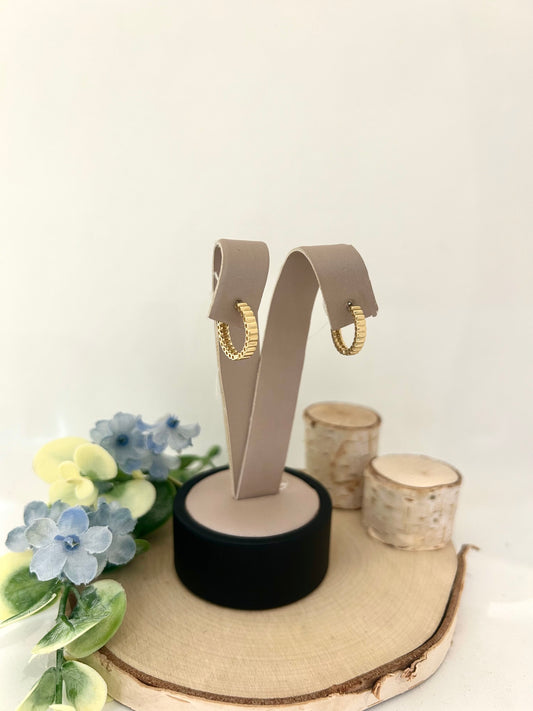 10k Yellow Gold Small Textured Hoop Earrings
