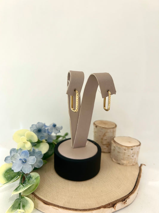 10k Yellow Gold Rectangle Diamond Cut Hoop Earrings