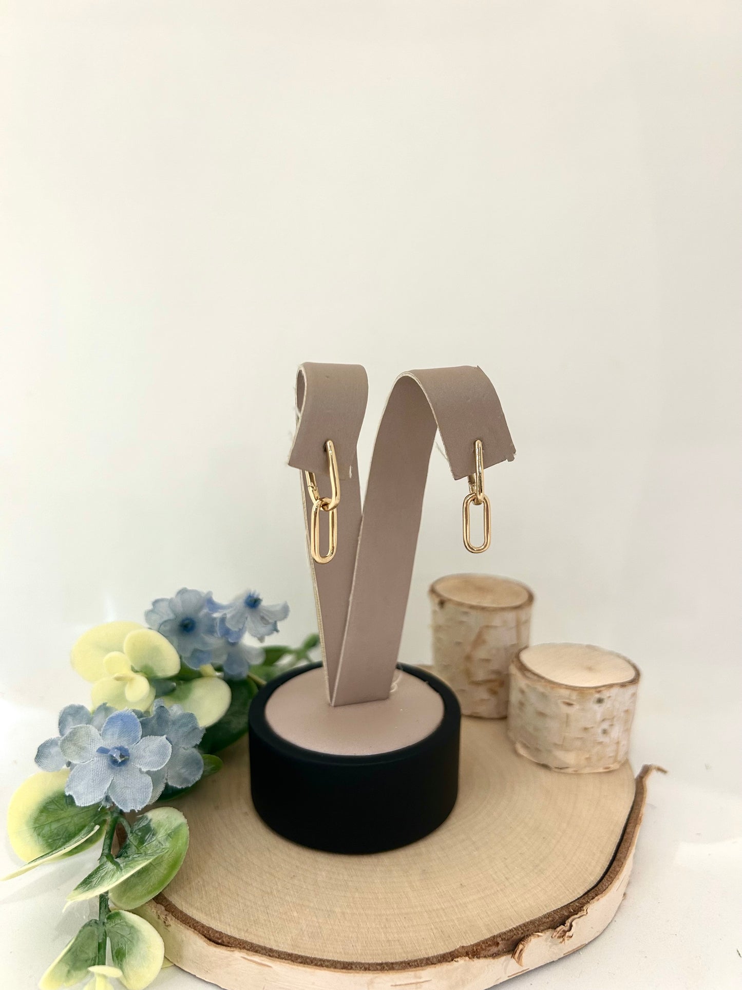 10k Yellow Gold Double Paperclip Link Dangle Earrings