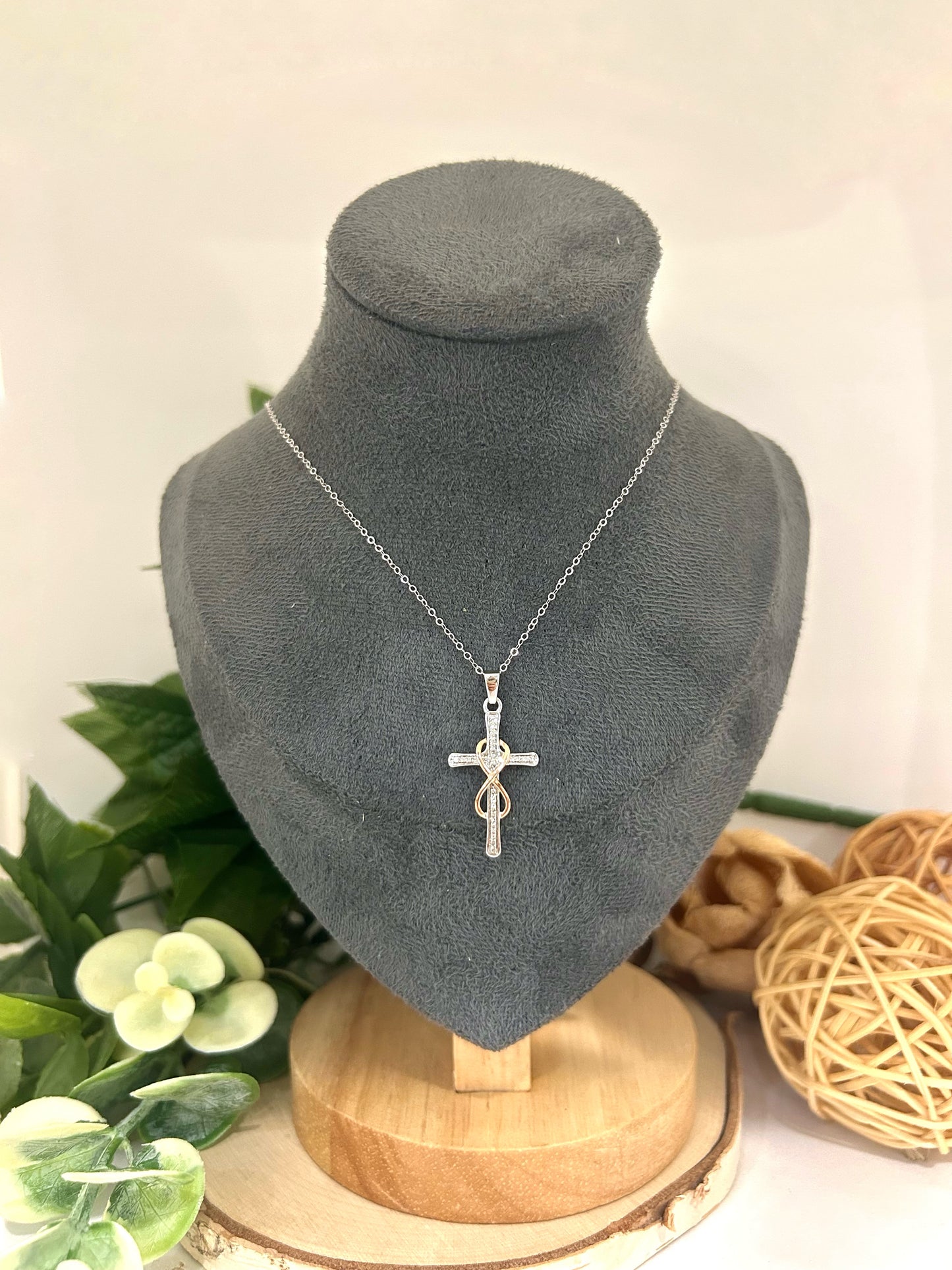 10k Two Tone 0.10ctw Diamond Infinity Cross Pendant