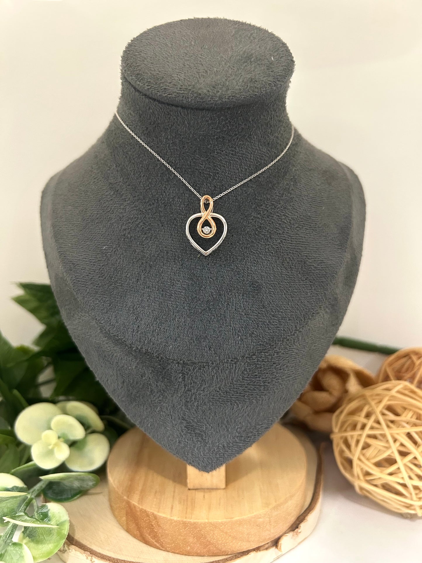 10k Two Tone 0.05ct Diamond Infinity Heart Twinkle Pendant