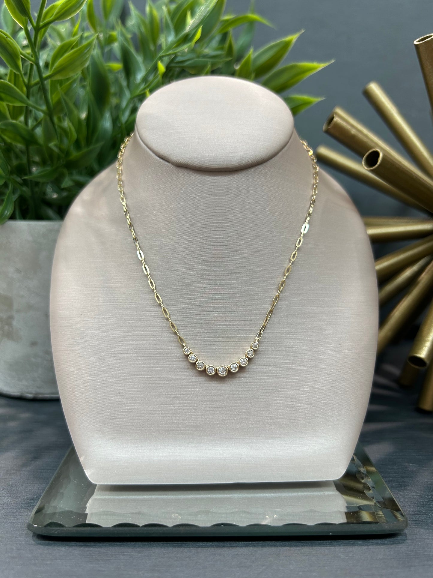 14k Yellow Gold 0.25ctw Diamond Bezel Set Bar Necklace