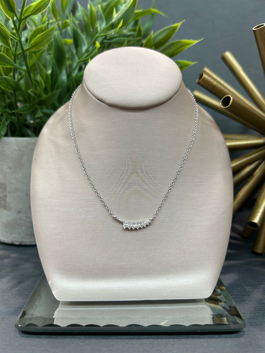 14k White Gold 0.16ctw Diamond Cross Over Bar Necklace