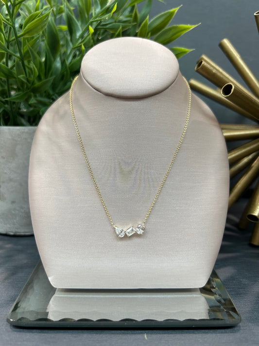 10k Yellow Gold 0.75ctw Lab Diamond Mutli Shaped Bar Necklace