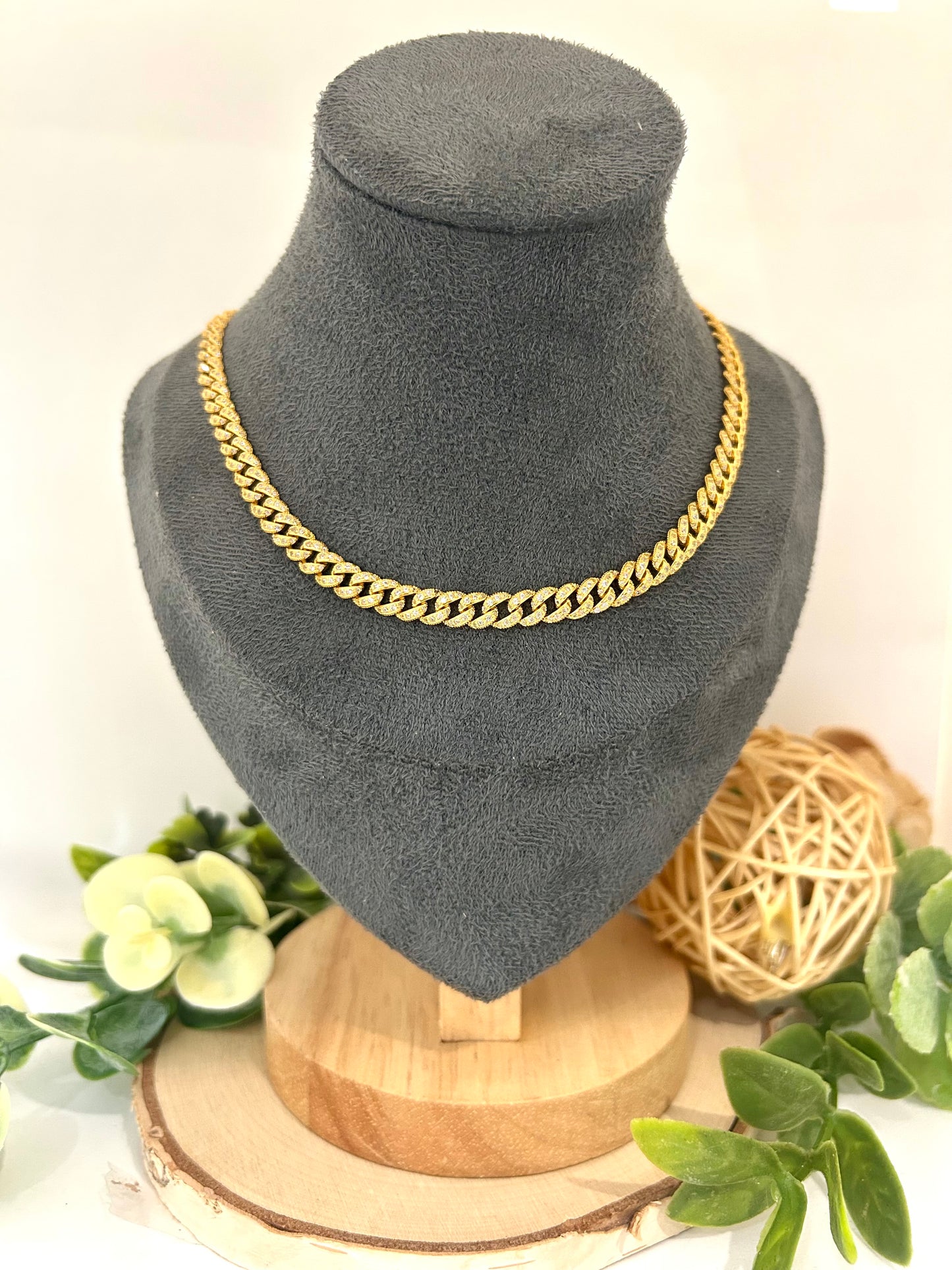 Women's Sterling Silver Gold Plated 6mm Cubic Curb Chain