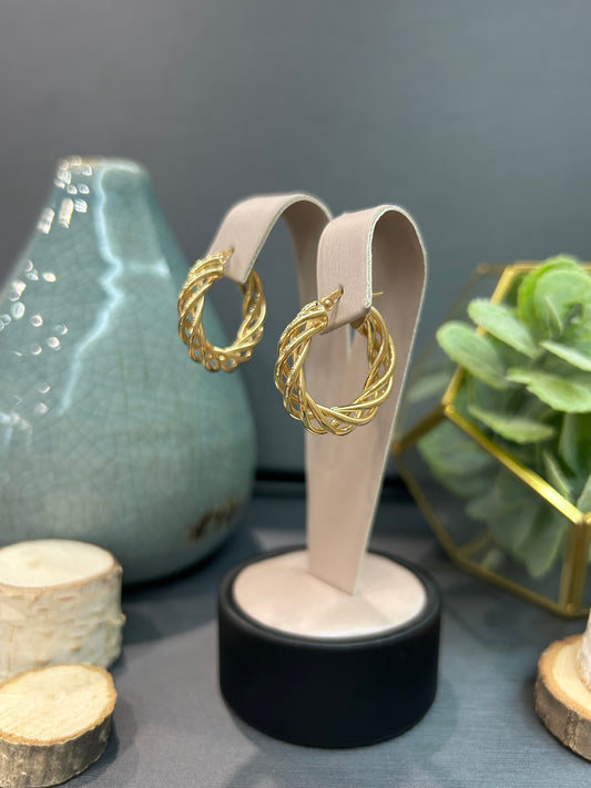10k Yellow Gold Round Ribbon Hoop Earrings