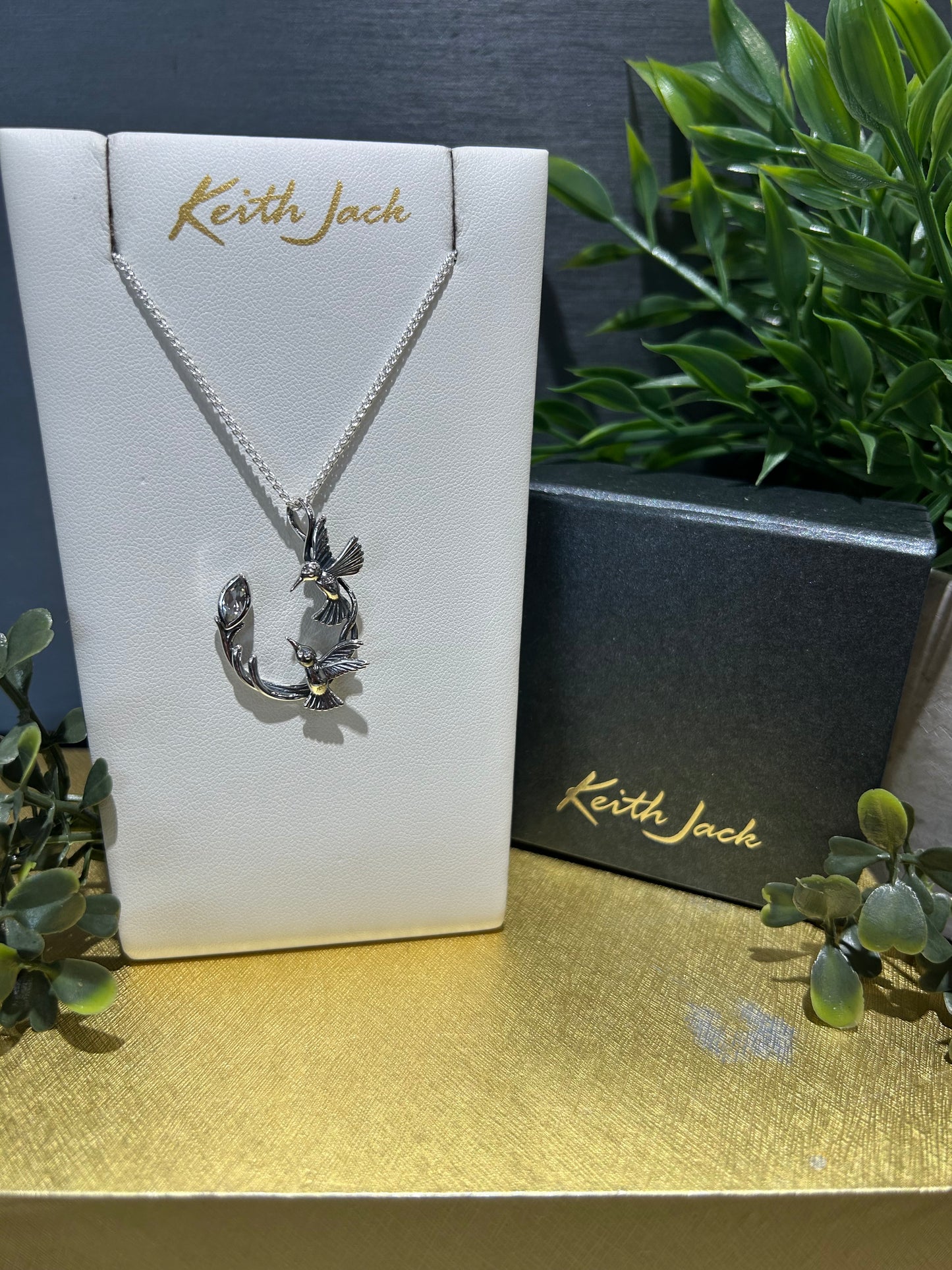 Silver and 10k Yellow Gold Double Hummingbird Pendant