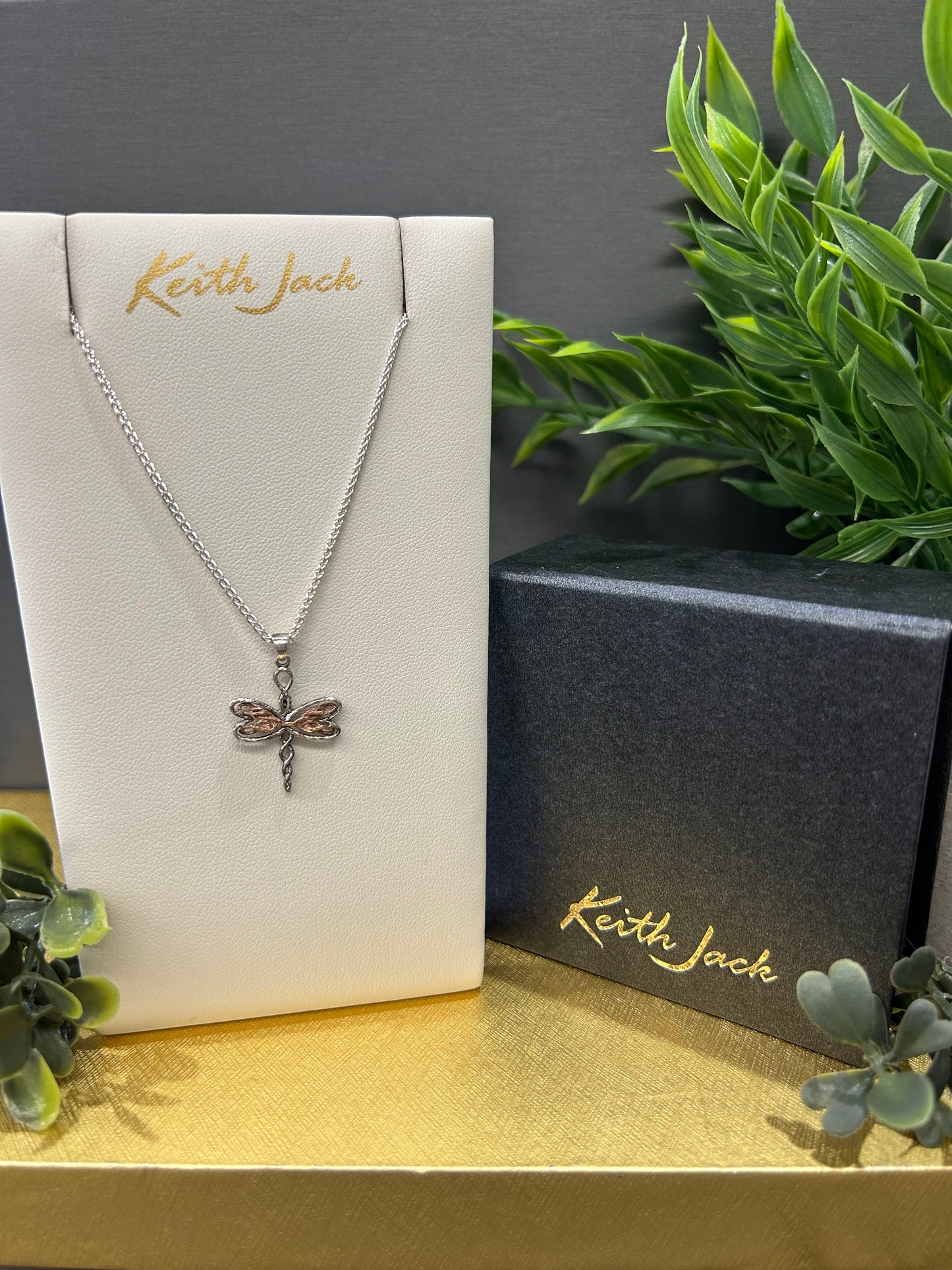 Silver and 10k Rose Gold Dragonfly Petite Pendant