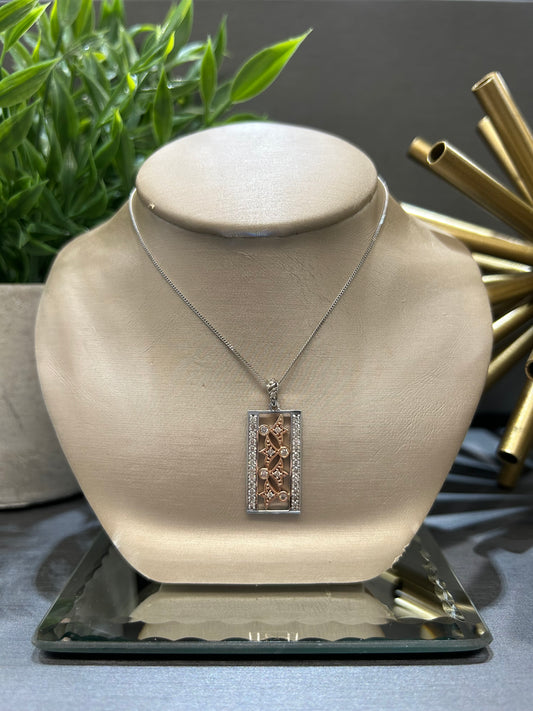 14k Two-Tone 0.54ctw Diamond Rectangle Rose Pendant