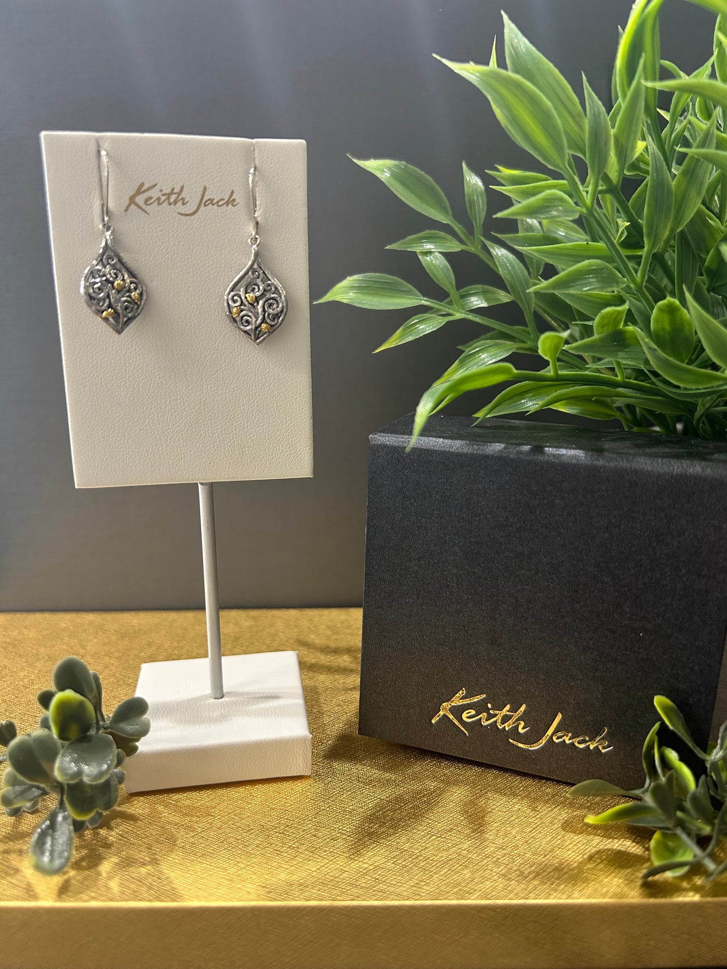 Silver and 10k Yellow Gold Woven Leaves Earrings