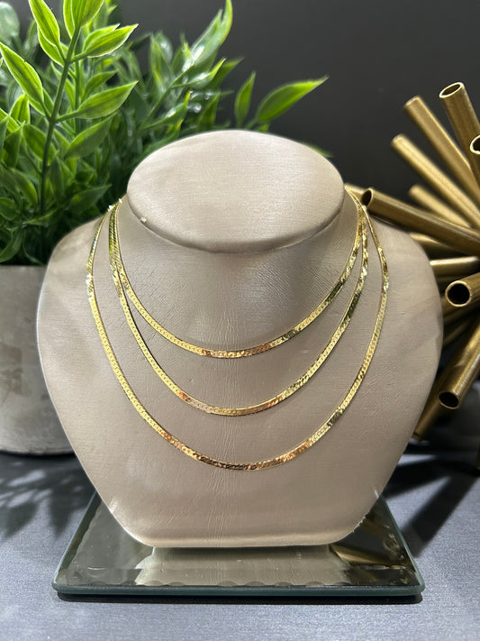 14k Yellow Gold Triple Diamond Cut Herringbone Necklace