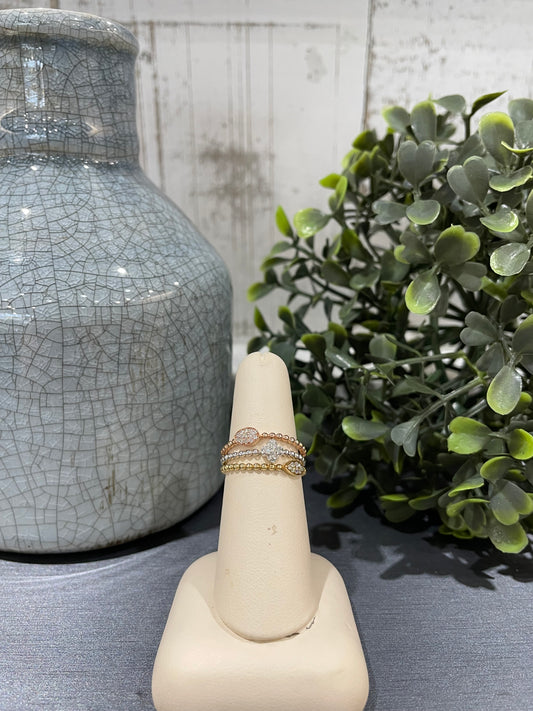 14k Tri-Gold 0.20ctw Diamond Multi-Design Bubble Ring