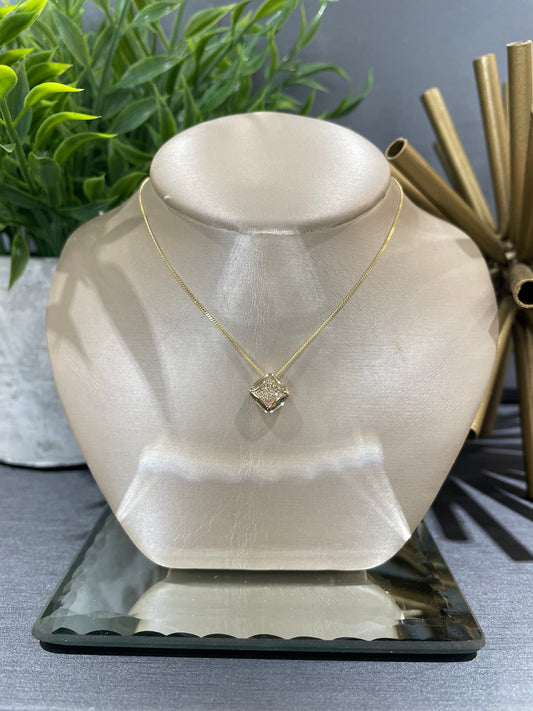 10k Yellow Gold .055ctw Diamond Square Cluster Pendant