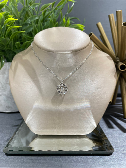 14k White Gold 0.17ct Diamond Round Double Halo Twinkle Pendant