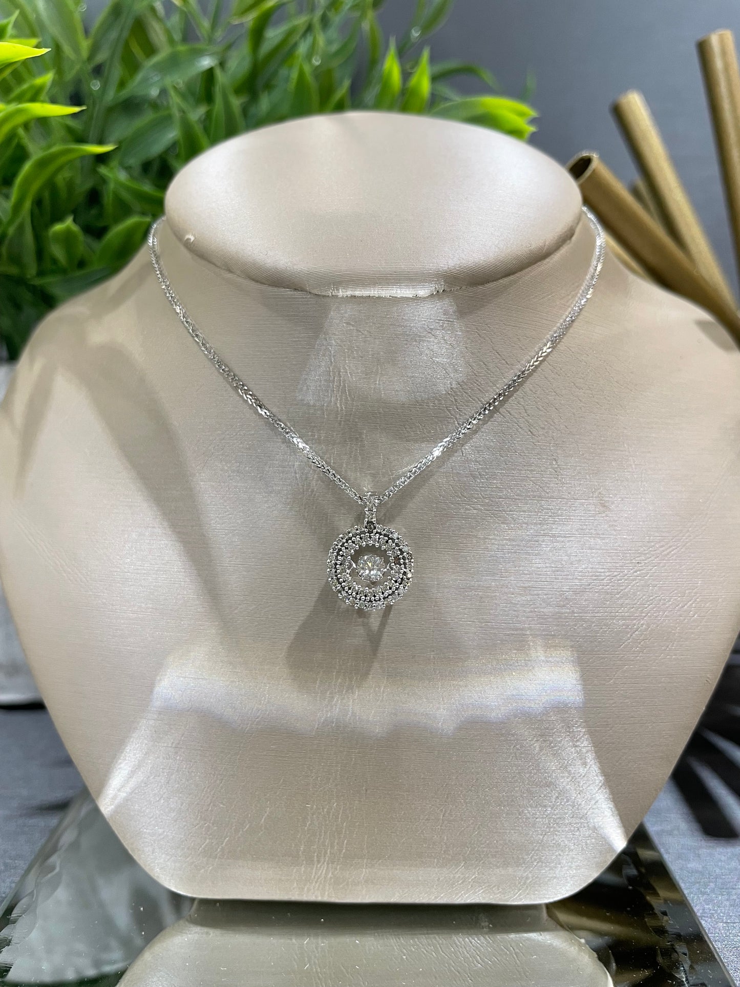 14k White Gold 0.17ct Diamond Round Double Halo Twinkle Pendant