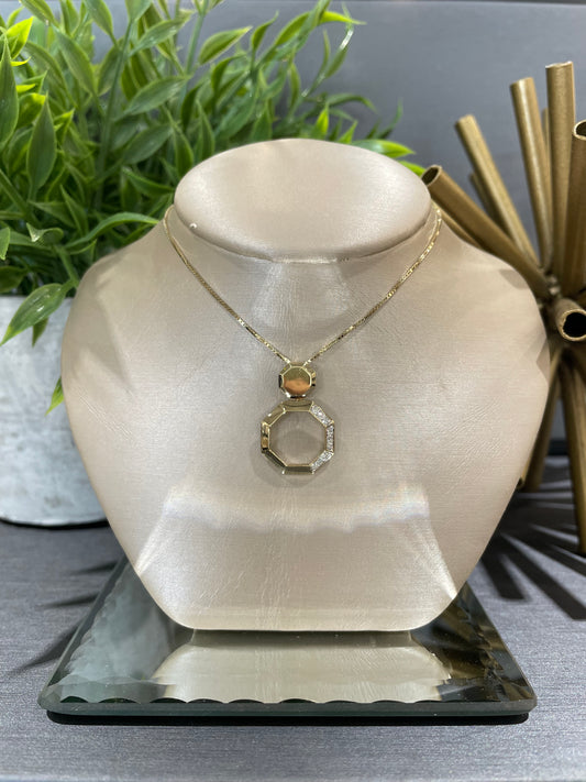 10k Yellow Gold 0.10ctw Diamond Double Hexagon Pendant