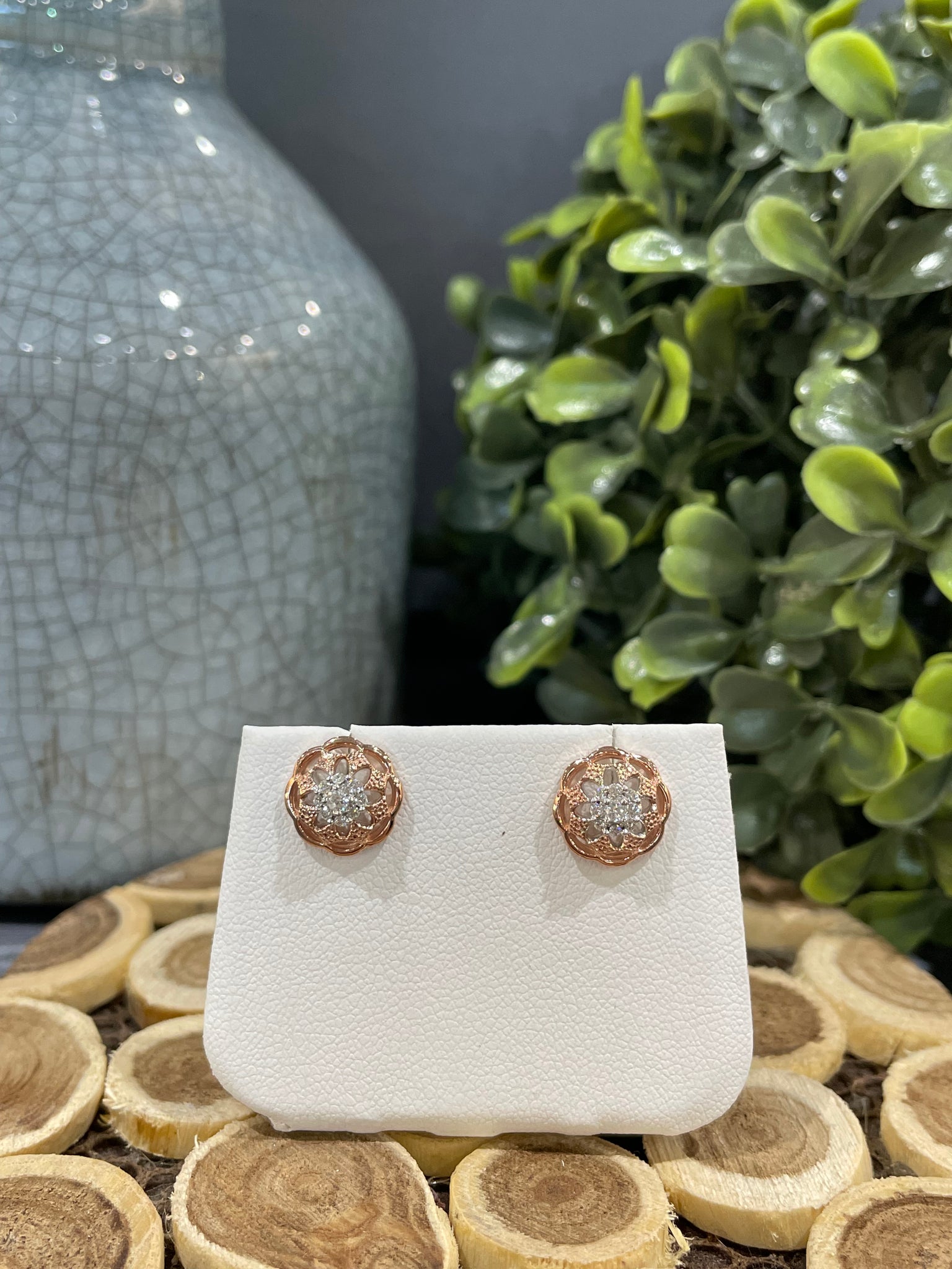 10k| Two-Tone| Diamond| Flower| Earrings| Hicks Jewellers| Brooks