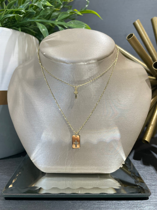 10k Yellow Gold Double Strand Cross Necklace