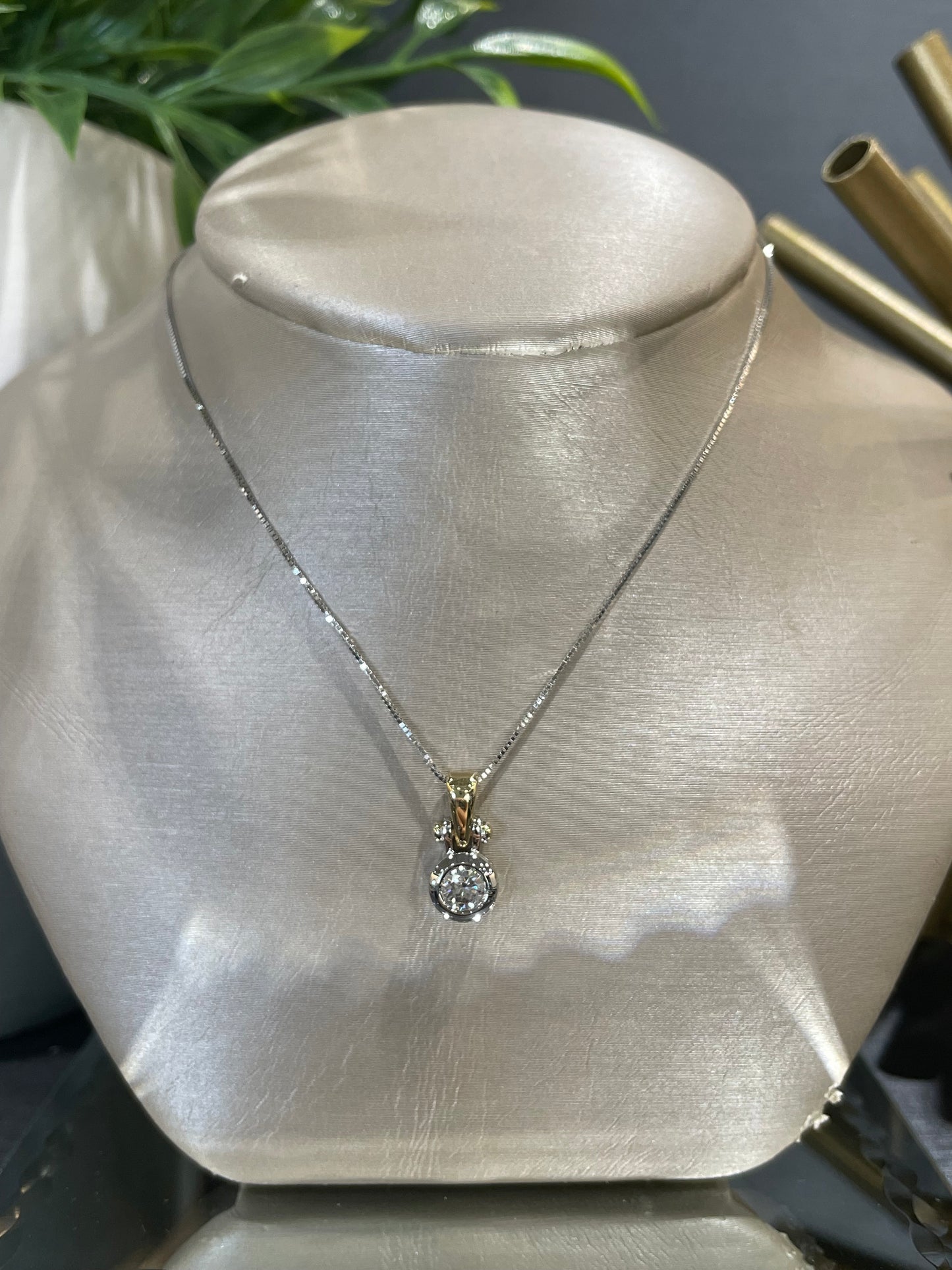 14k Two-Tone 0.33ct Diamond Drop Bezel Pendant