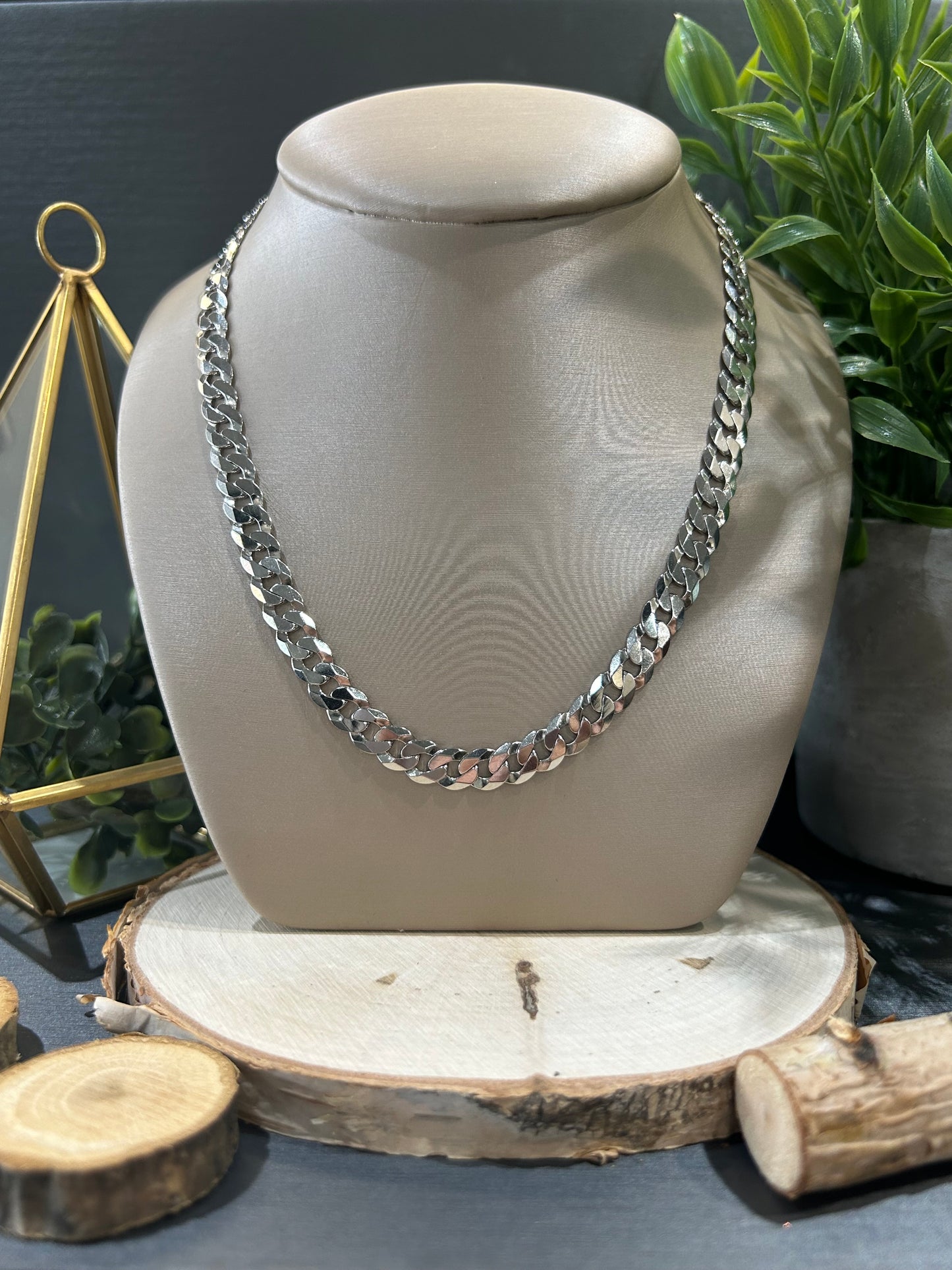 Men's Sterling Silver 7.2mm Flat Curb Chain