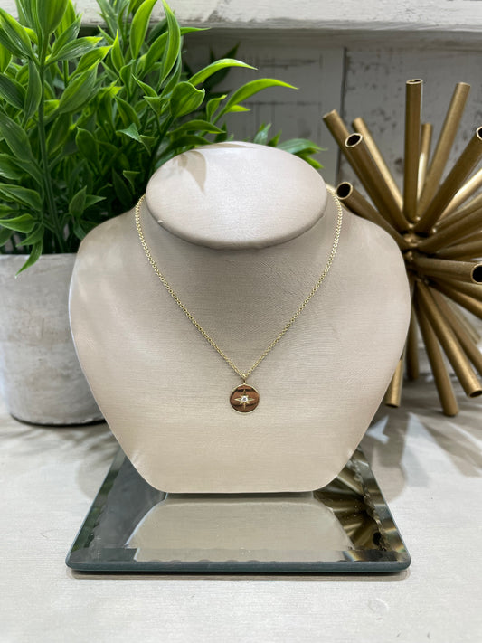 10k Yellow Gold Diamond Star Disc Pendant